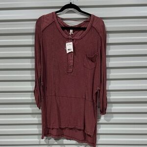 Free People Washed Rose Henley Tunic in Mauve Plum